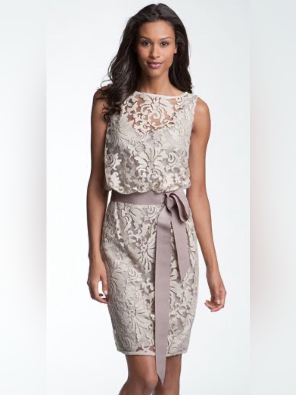 Tadashi Shoji sleeveless cocktail dress size 14 Taupe NWT